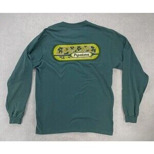 Pipeline Men Shirt Size Large Green USA Made Surf Vintage Long Sleeve